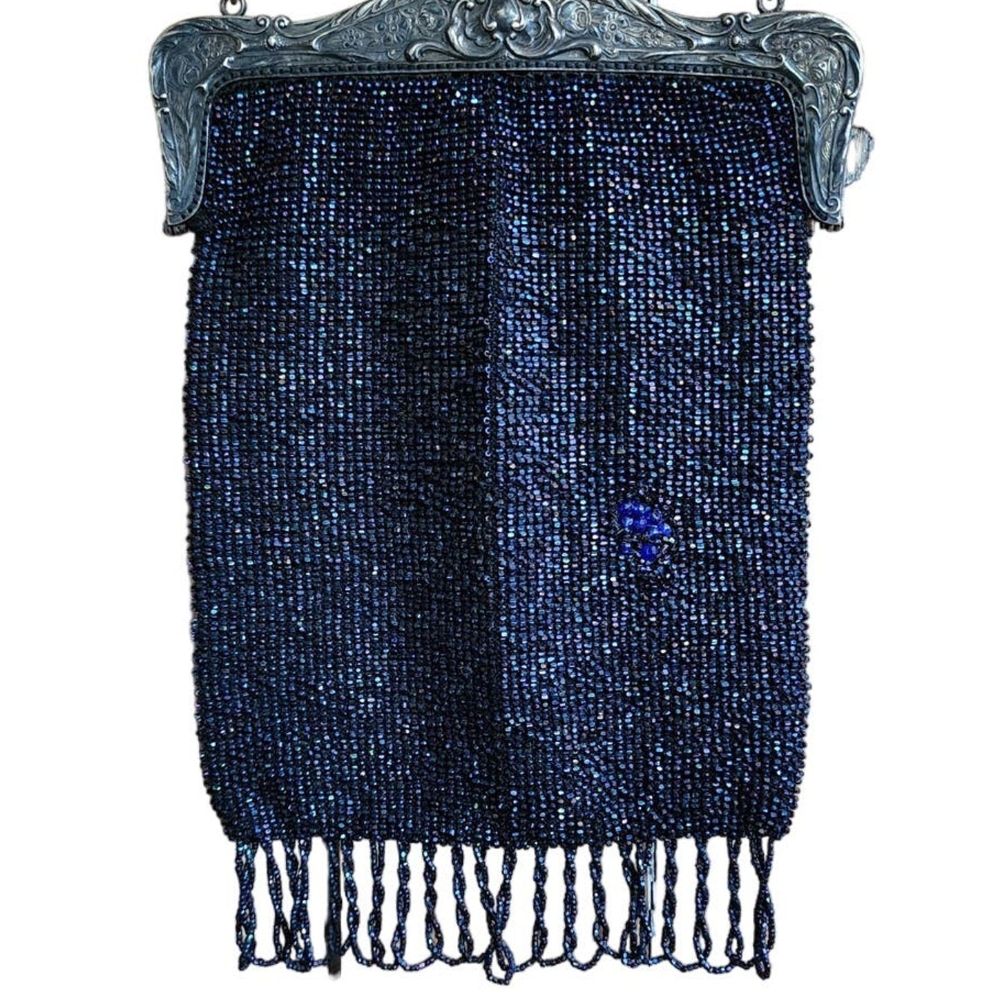 Edwardian Beaded Evening Bag Navy Blue Glass Microbeading