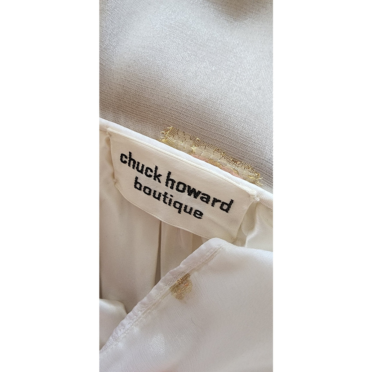 Vintage 1970s Boho Dress White Gold Brocade Embroidery Indian Style Chuck Howard