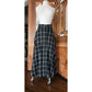 Vintage 1990s Anne Klein II Long Skirt Black Linen White Plaid Button Down / M