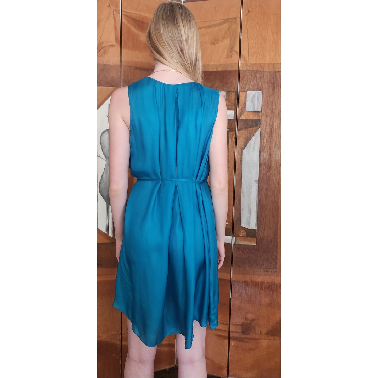 Vintage 2000s Chloe Party Dress Sleeveless Blue Silk Asymmetrical Tie NEW w/Tags