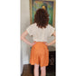 Vintage 80s Orange Linen Dress Shorts Pleated Front by Perlie / M