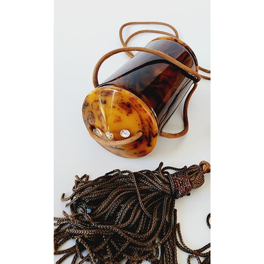 Vintage 20s Celluloid Vanity Purse Minaudiere Dance Bag Tassels