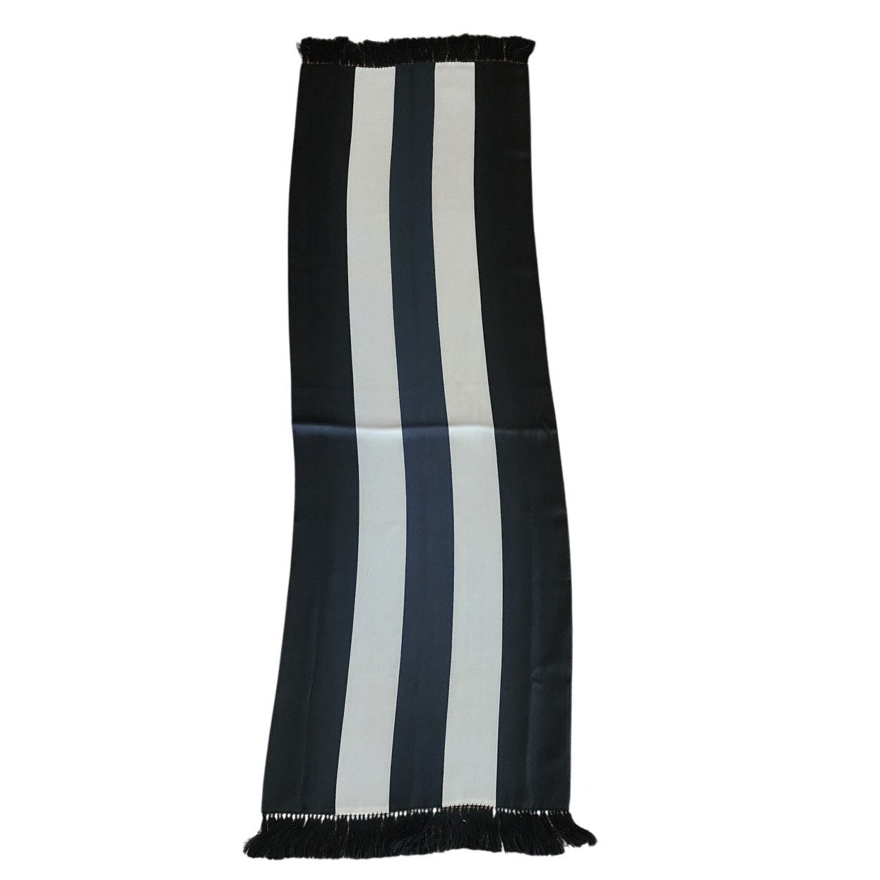 Vintage 40s Liquid Silk Scarf Black White Striped Fringed Peck & Peck Unisex Art Deco Geometric