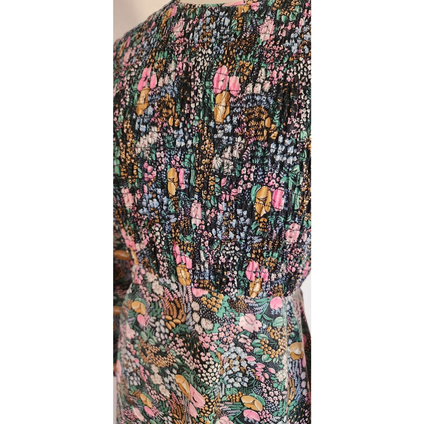 Vintage 70s Floral Print Boho Dress Long Sleeves Leslie J / M