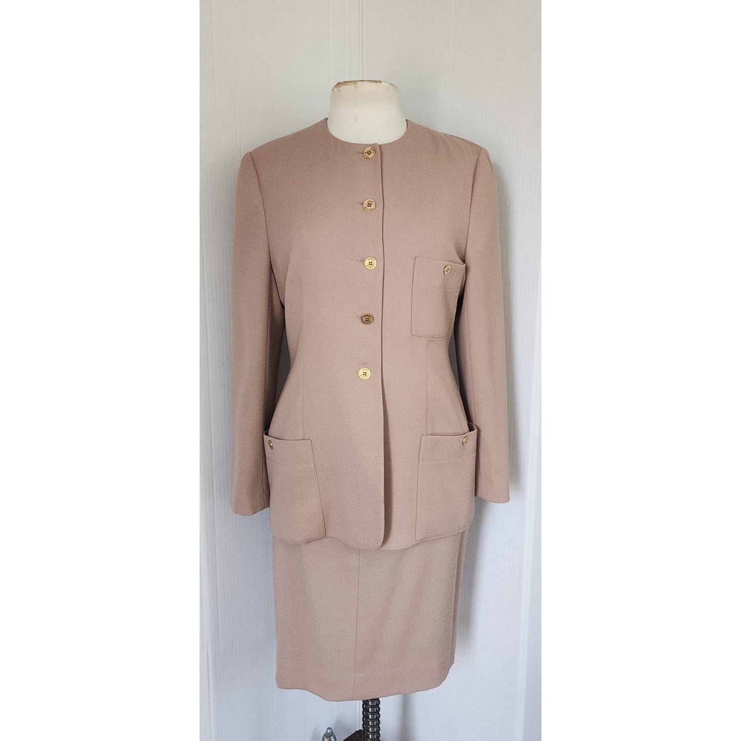 Vintage 1990s Sonia Rykiel Skirt Suit Beige Wool / M