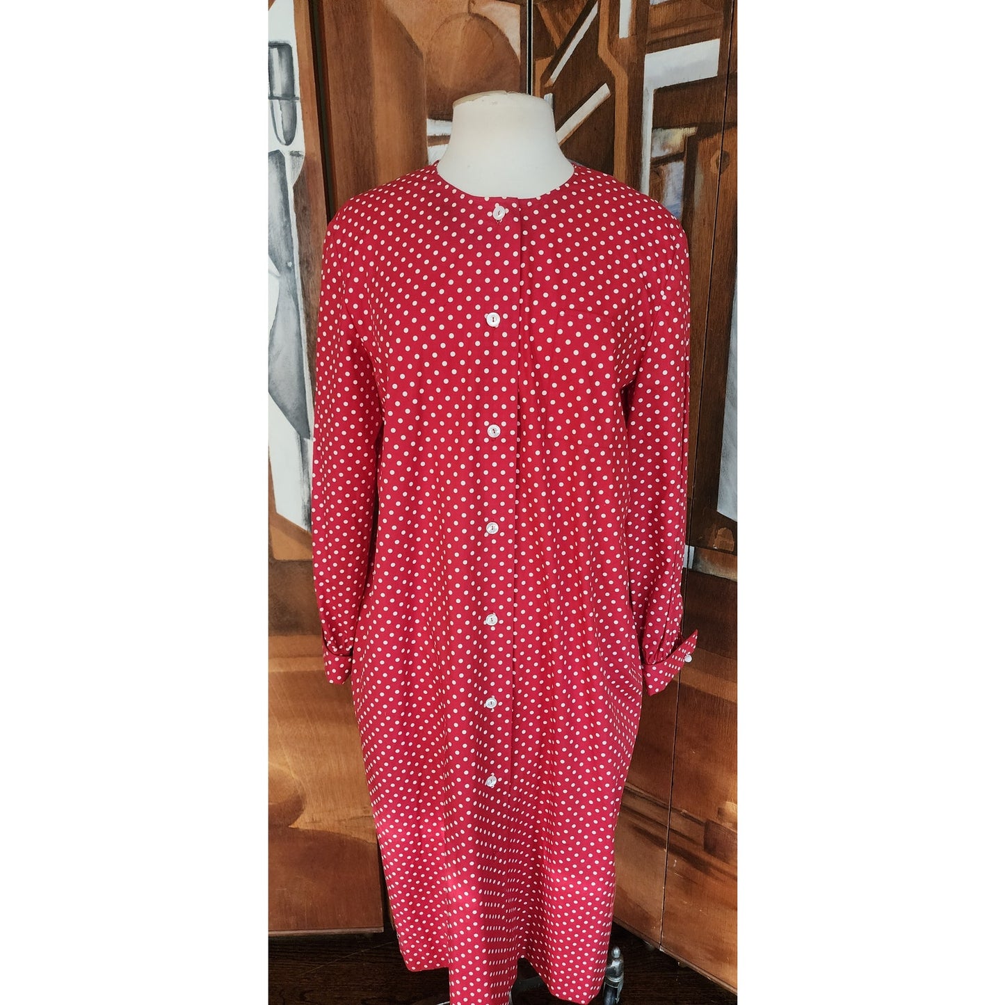 RARE Vintage Charvet Paris Red Polka Dot Ladies Shirtdress / M