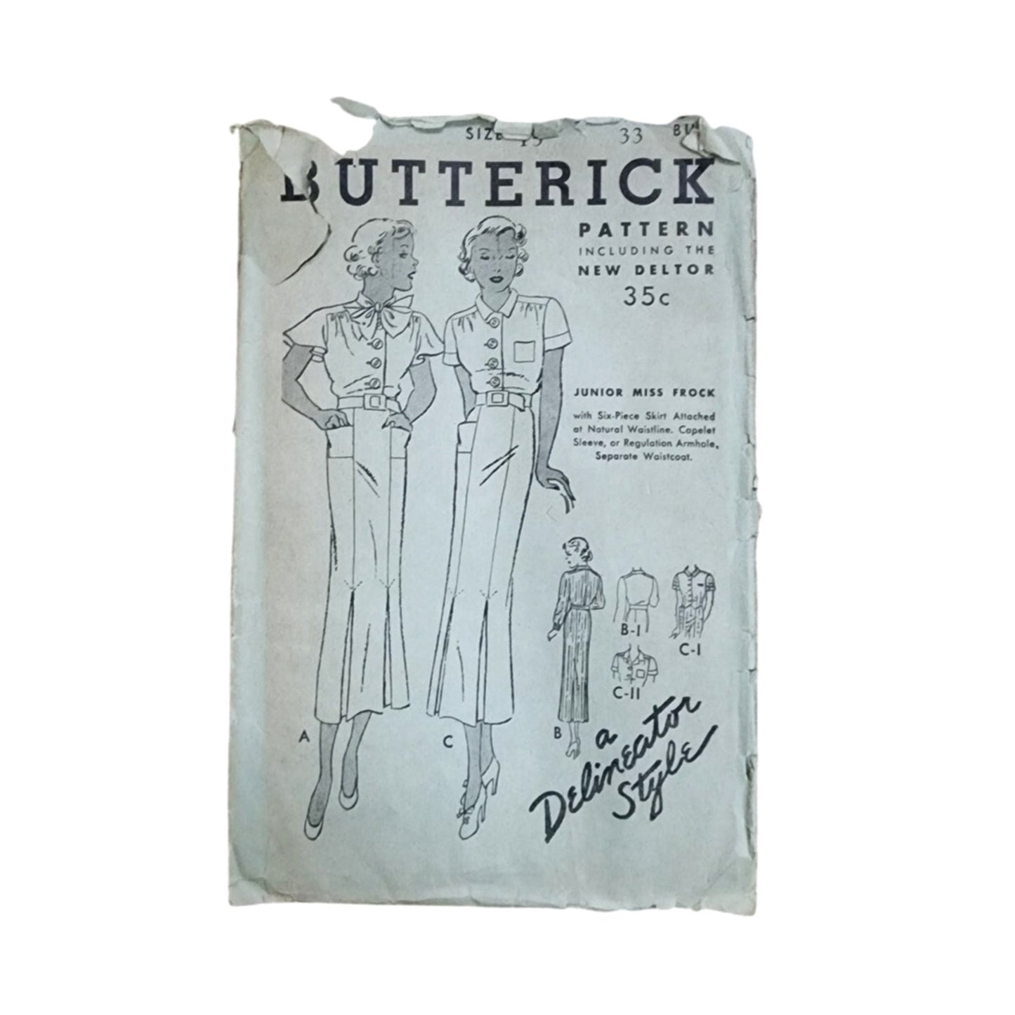 Vintage 1930s Dress Sewing Pattern ORIGINAL Butterick 5782 Junior Miss Frock UNCUT