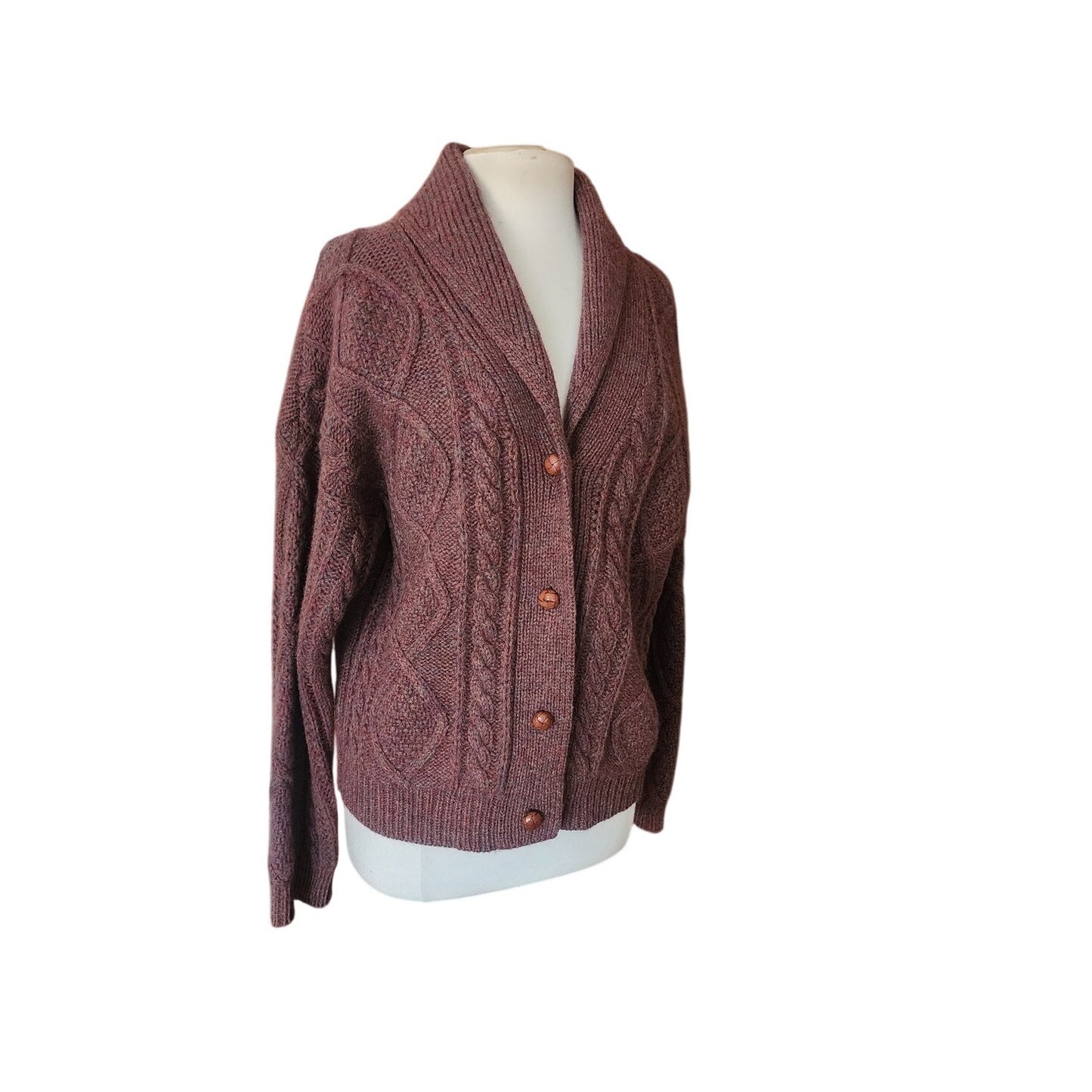 Vintage 1980s Gap Cardigan Sweater Chunky Brown Cable Knit  Shetland Wool