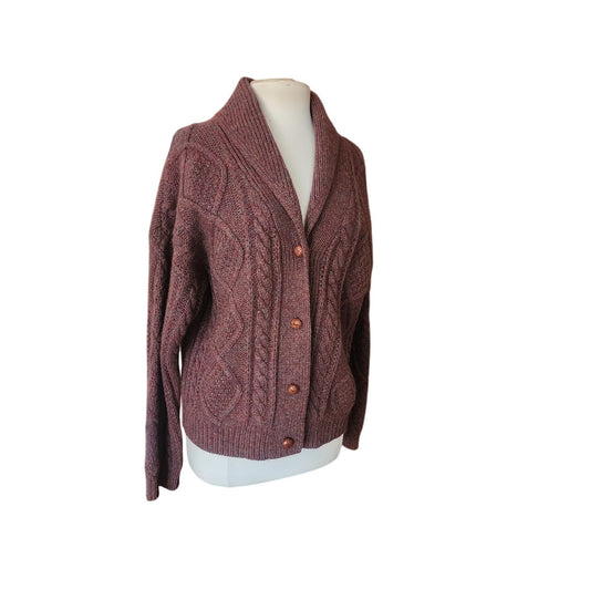 Vintage 1980s Gap Cardigan Sweater Chunky Brown Cable Knit  Shetland Wool