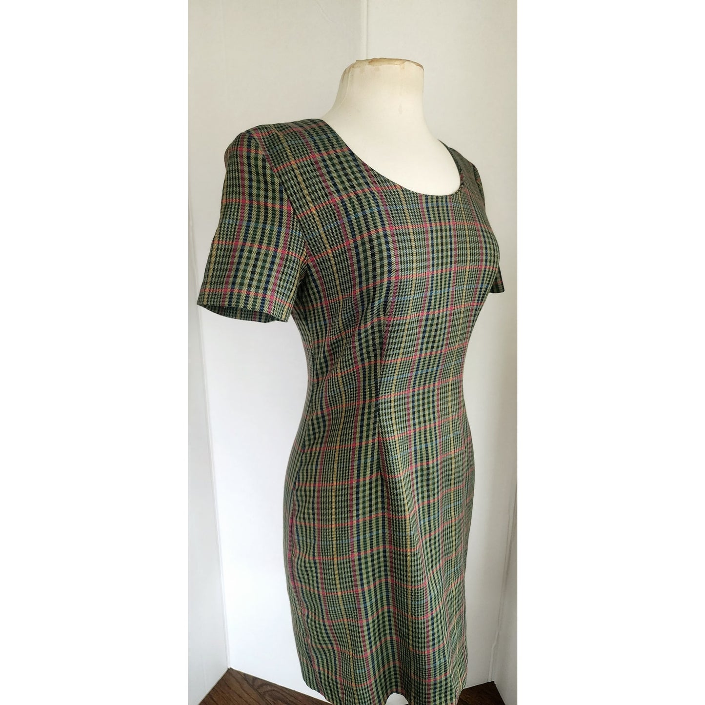 Vintage 90s Plaid Dress Olive Green by My Michelle / M