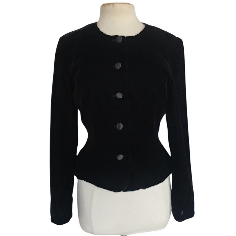 Vintage 80s Black Velvet Blazer Fitted Jacket Maggy London / S