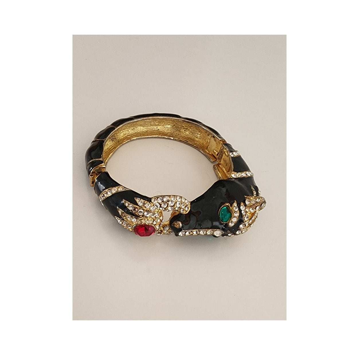 Vintage Black Enamel Horsehead Bracelet Bangle Rhinestone Jewels Art Deco Erte Style