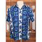 Vintage 1960s Ui-Maikai Men's Blue Hawaiian Tiki Shirt Cotton Short Sleeve