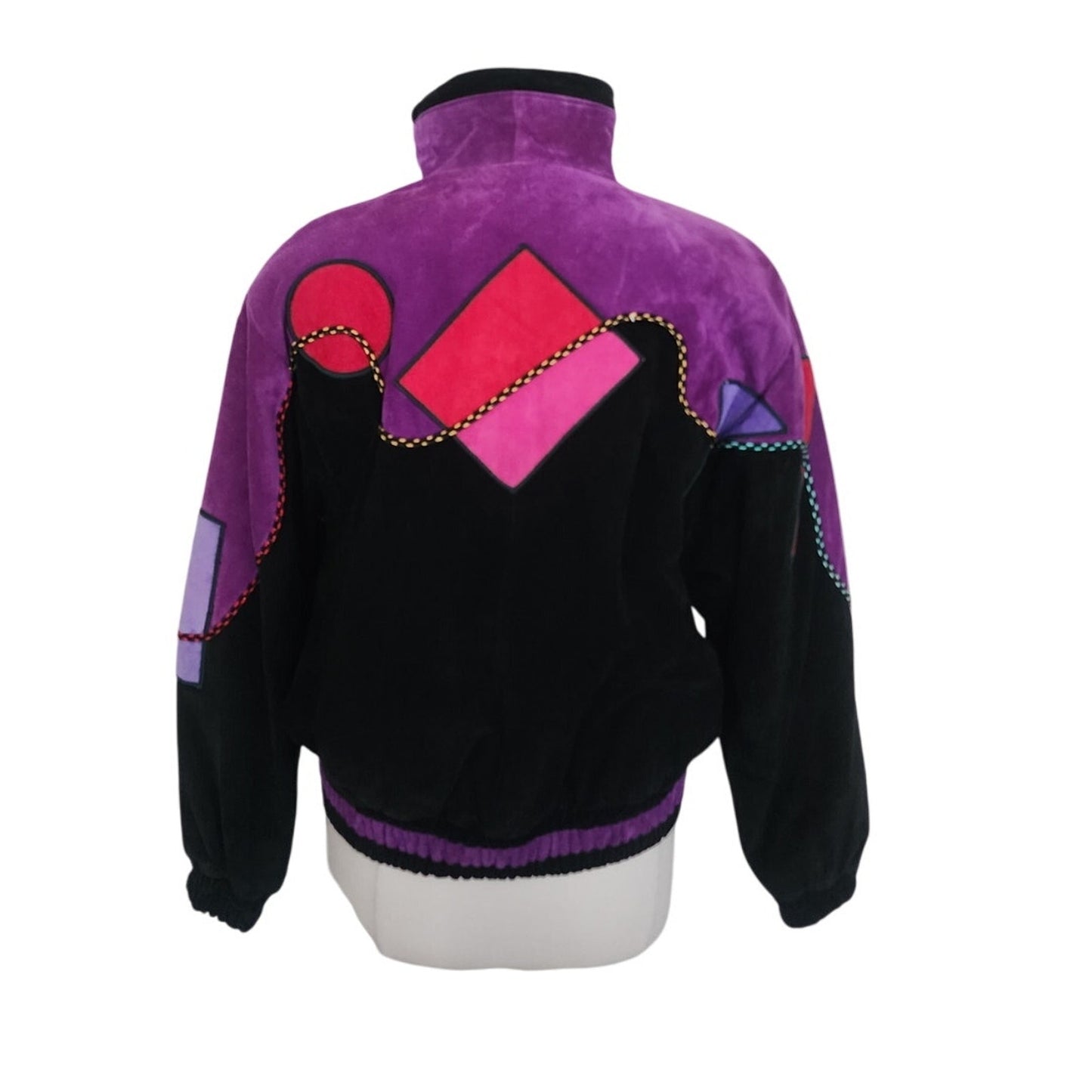 Vintage 80s Suede Bomber Jacket Multicolored Patchwork Applique Mesa Ridge M