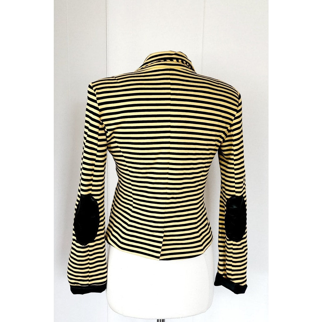 Vintage Cropped Blazer Yellow Black Stripe Fitted Jacket Trazou