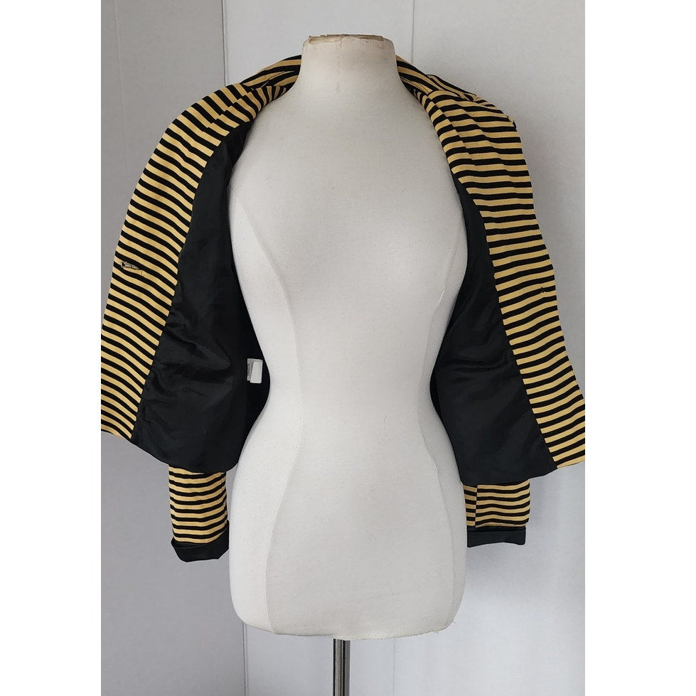 Vintage Cropped Blazer Yellow Black Stripe Fitted Jacket Trazou