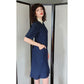 Vintage 80s Krizia Dress Navy Blue White Micro Dot Print White Collar