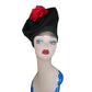 Vintage 1930s Black Tilt Hat Sculptural High Crown Feather Asymmetrical Art Deco 23"