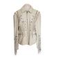 Vintage 80s White Leather Jacket SUNRIDERS Fringe, Studs & Bone Beads XXL