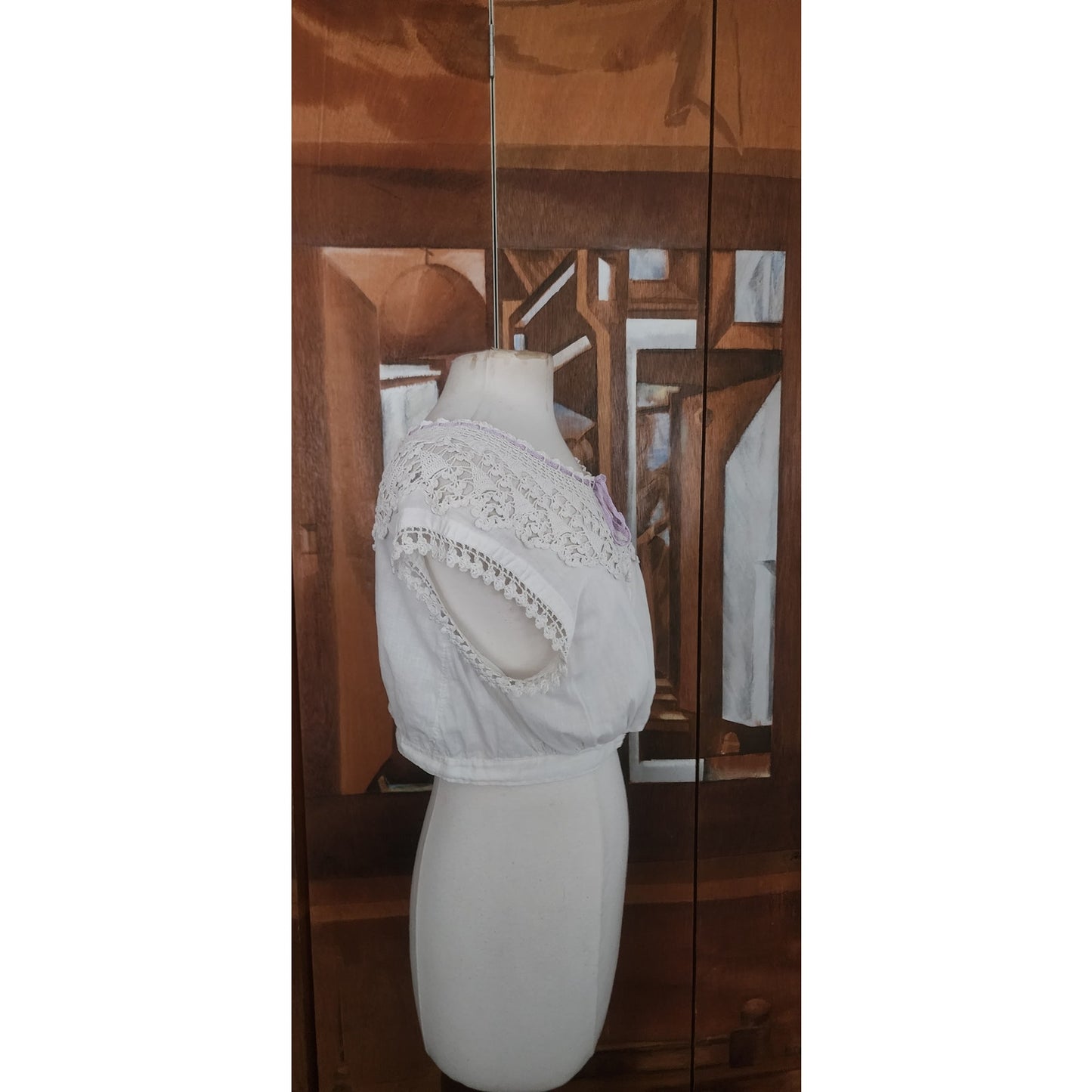 Vintage 1900s Blouse White Antique Edwardian Crochet Lace Cropped Top Button Down