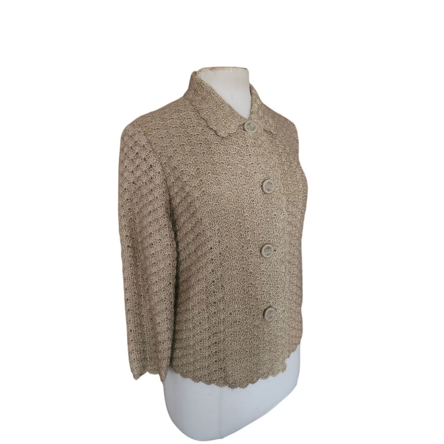 Vintage 60s Beige Knit Jacket Blazer Cardigan Stye / M