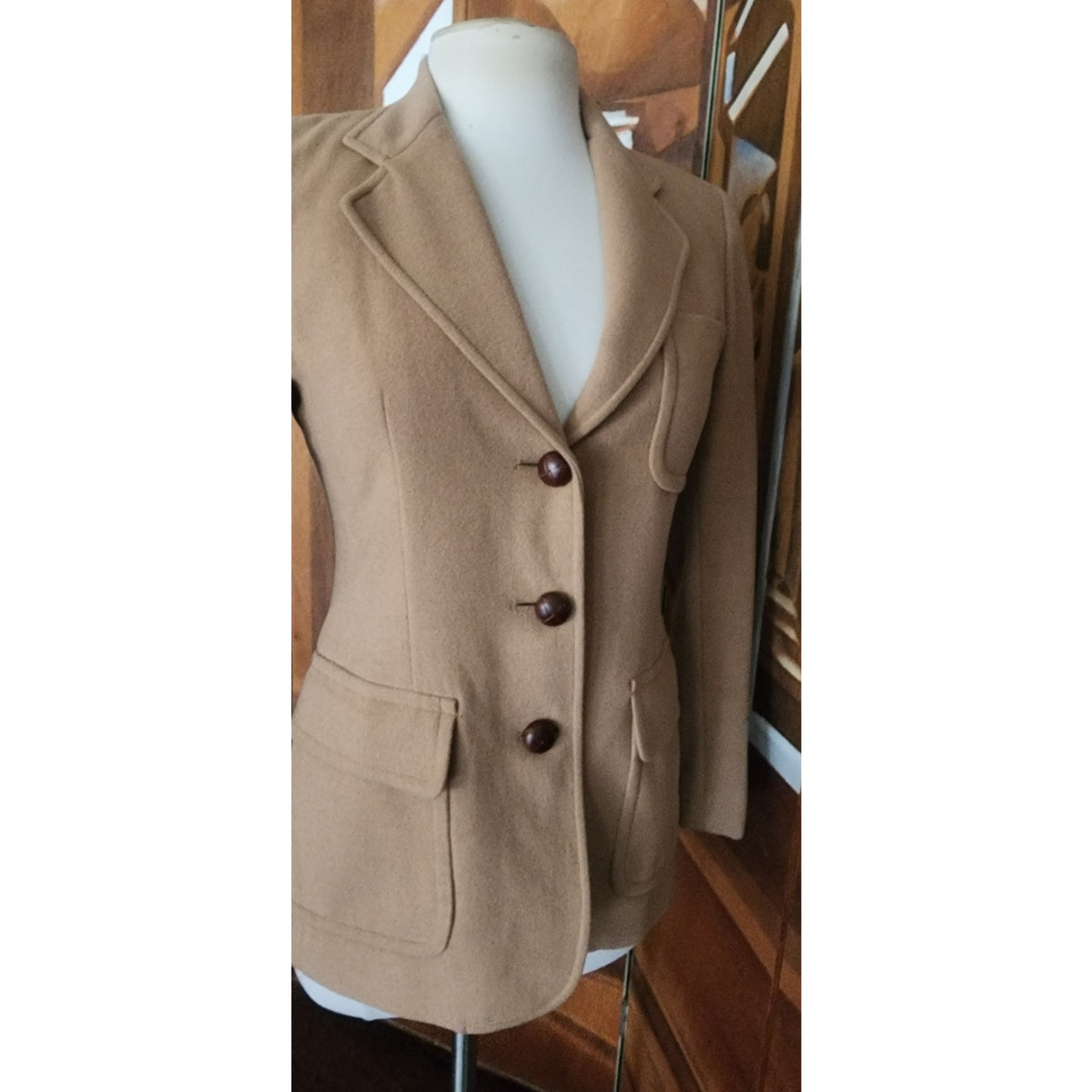 Vintage 1990s Lauren Ralph Lauren Camel Wool Blazer Beige Riding Jacket Saipan 8P