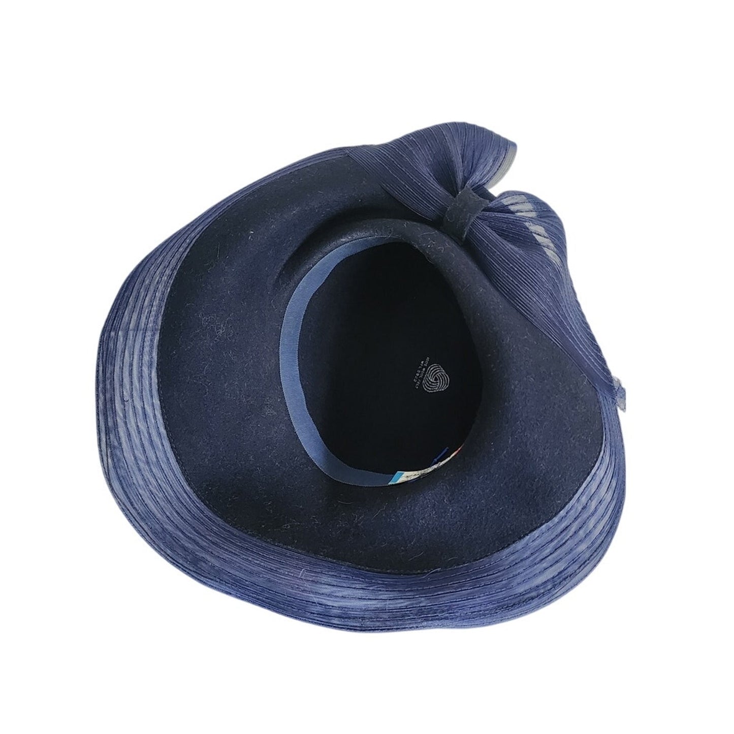 Vintage Navy Blue Hat in Wool & Mesh Oversized Asymmetrical Mr John Classic