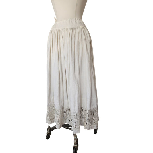 Antique Folk Skirt Peasant White Cotton Lace Embroidery Romanian Hungarian