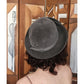 Vintage 70s HALSTON Gray Wool Felt Fedora Hat w/ Feather Wide Brim