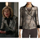 Armani Collezioni Blazer Silver Black Jacket Jacquard Print Asymmetrical Buttons Large
