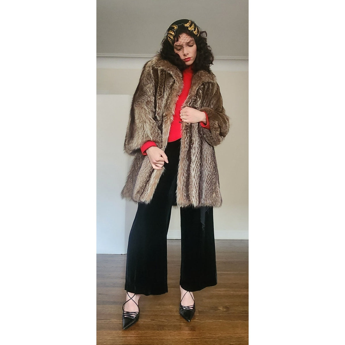 Vintage 1970s Fur Coat Brown Silver Raccoon Revillon S/M