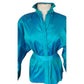 Vintage 80s Silk Blouse Electric Blue w/Pleats and Belt/Pussycat Bow / M