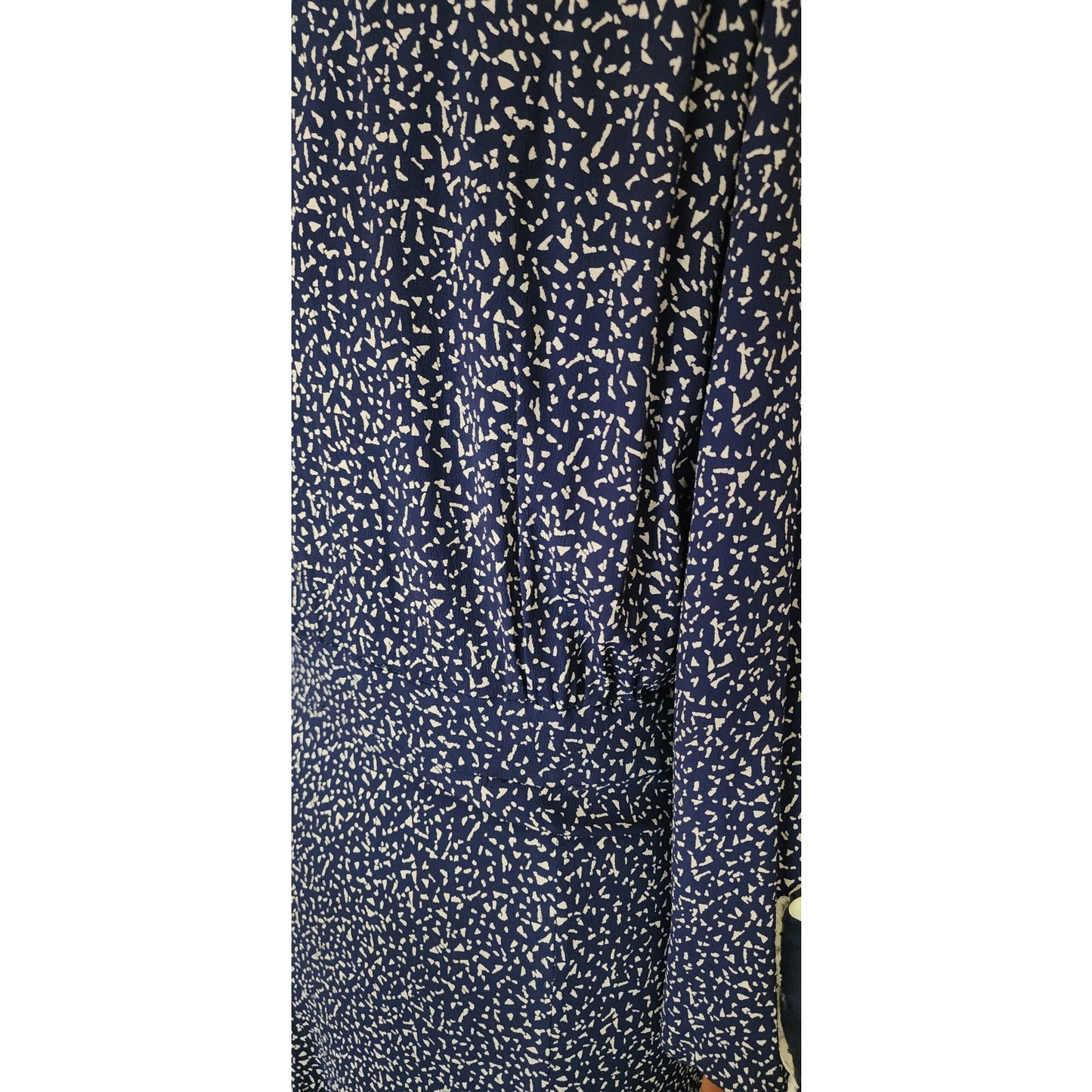 Vintage 1920s Day Dress Silk Print Navy Blue Polkadot Micro Dot Long Sleeves / S