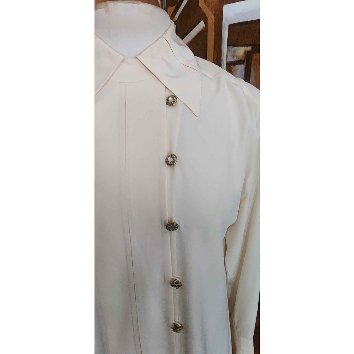 Vintage 1980s Karl Lagerfeld Blouse Cream Silk Shirt Asymmetric Button Down S