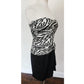 Vintage 1980s AJ Bari Strapless Dress + Bolero Jacket Suit Set Zebra Print Black White Silk / M