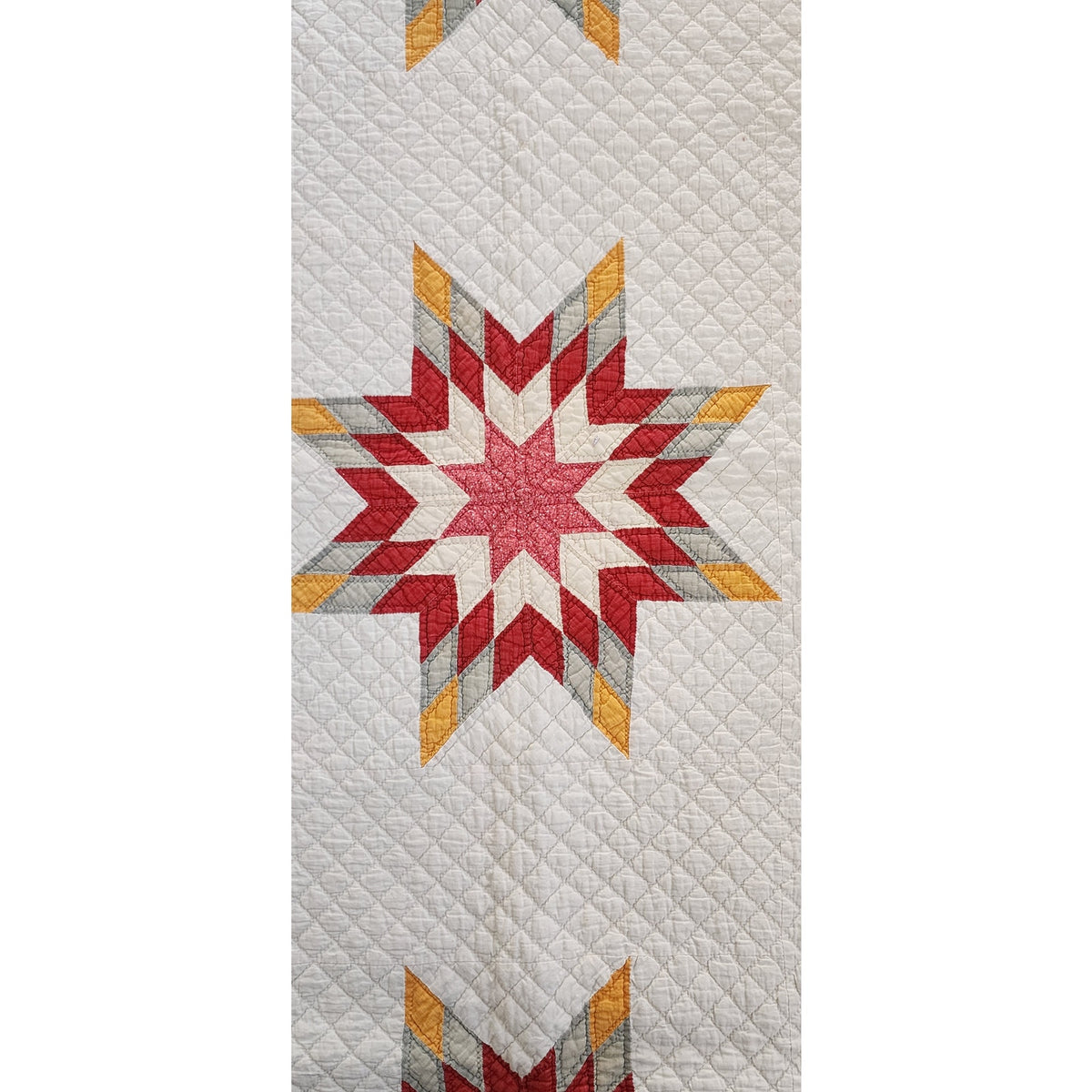 Antique American Quilt 1800s Star Of Bethlehem Cotton Turkey Red Cheddar Yellow on Ivory
