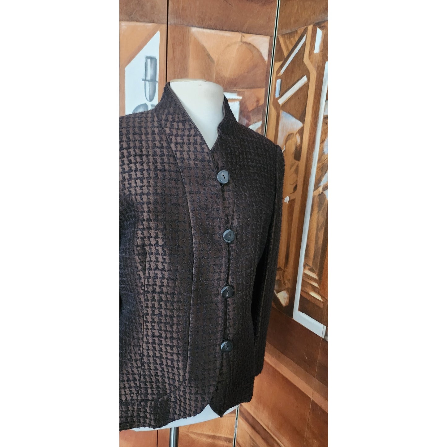 VTG 2000s Armani Collezioni Brown Houndstooth Textured Blazer Jacket / Large
