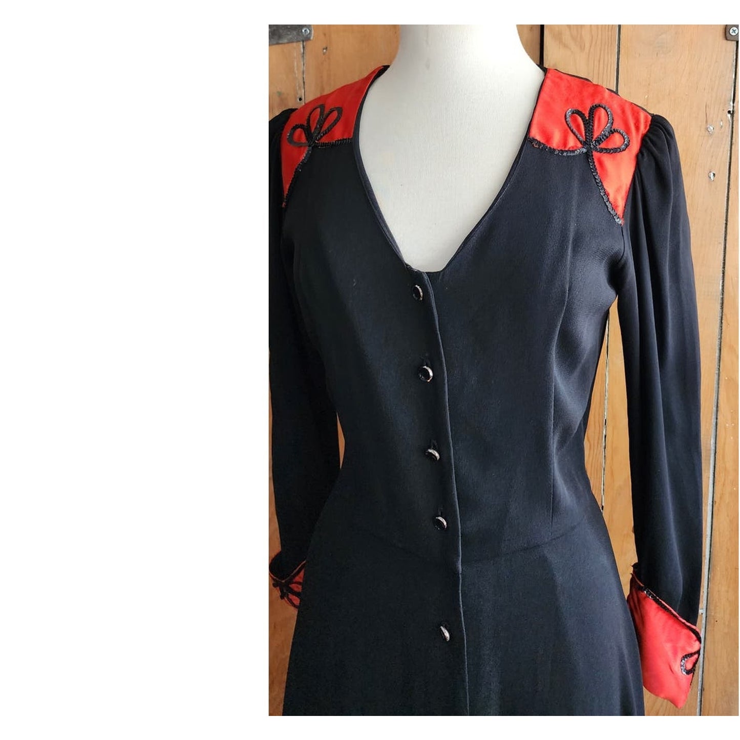 Vintage 70s Black & Red Dress 40s Retro Style