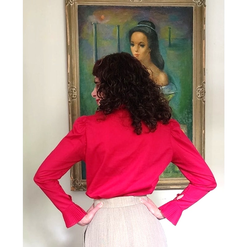 Vintage 80s Fuschia Blouse Ruffled Front Shirt 1 Park Ave