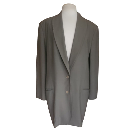 90s Calvin Klein Vintage Gray Olive Green Wool Blazer Oversized 2 Button Career Jacket