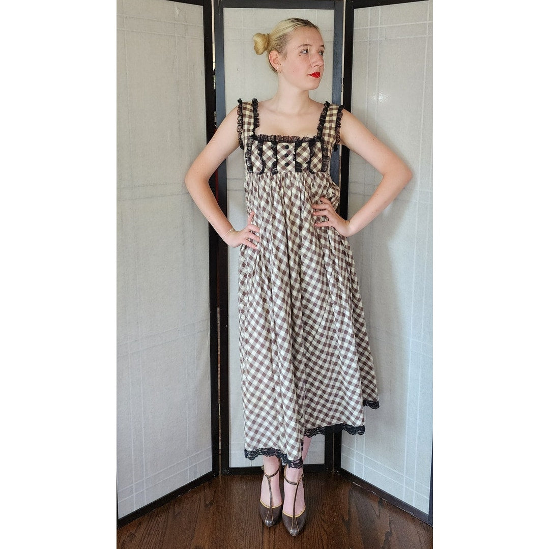 Vintage 70s Maxi Dress Mr Mort Stan Herman Checked Print
