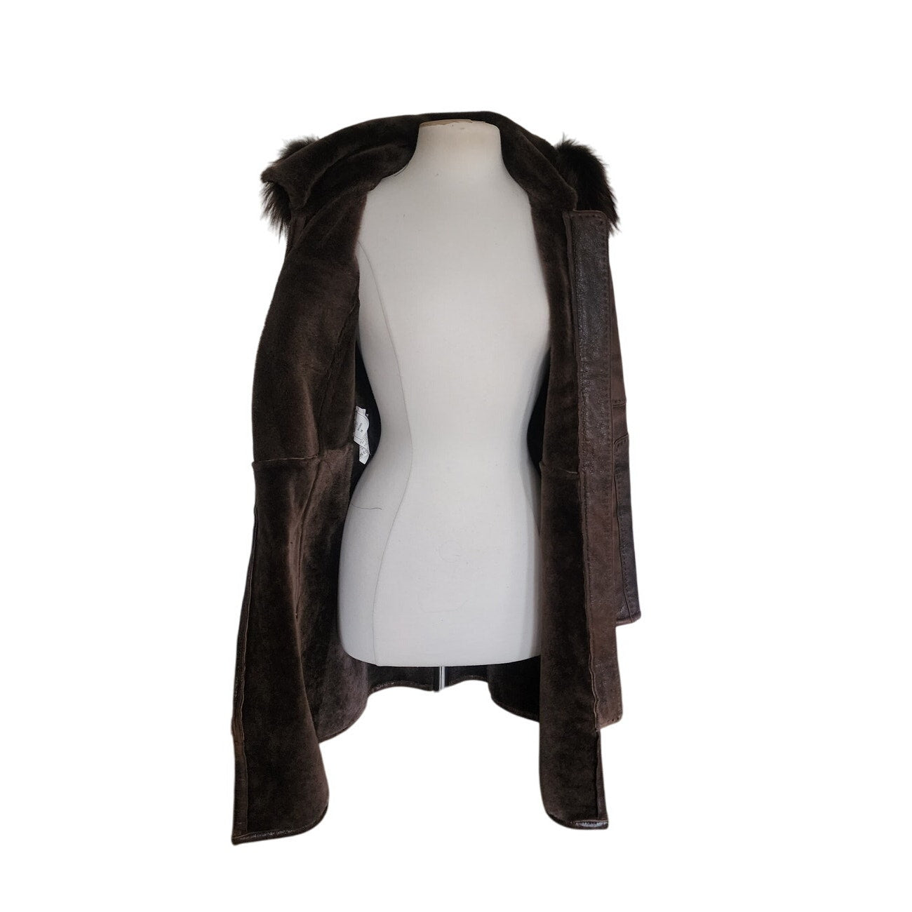 Vintage 2000s Brown Leather Parka Coat w/Fur Lined Hood & Shearling Liner Fitted S