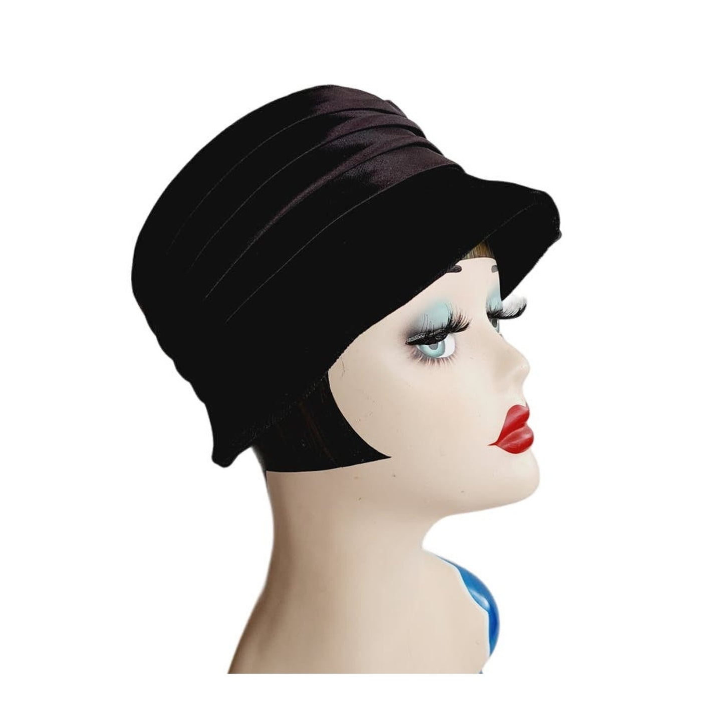 Vintage 1960s Black Hat in 20s Cloche Style Velvet Rhinestone by Joal