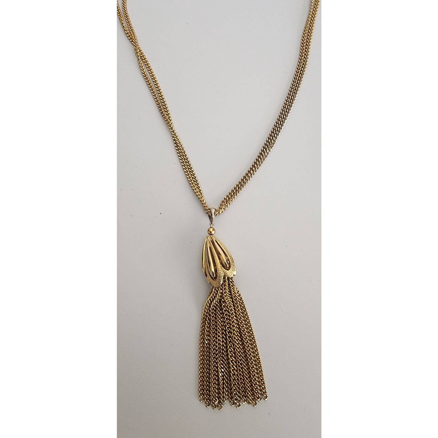 Vintage 60s Monet Tassel Necklace Goldtone Metal