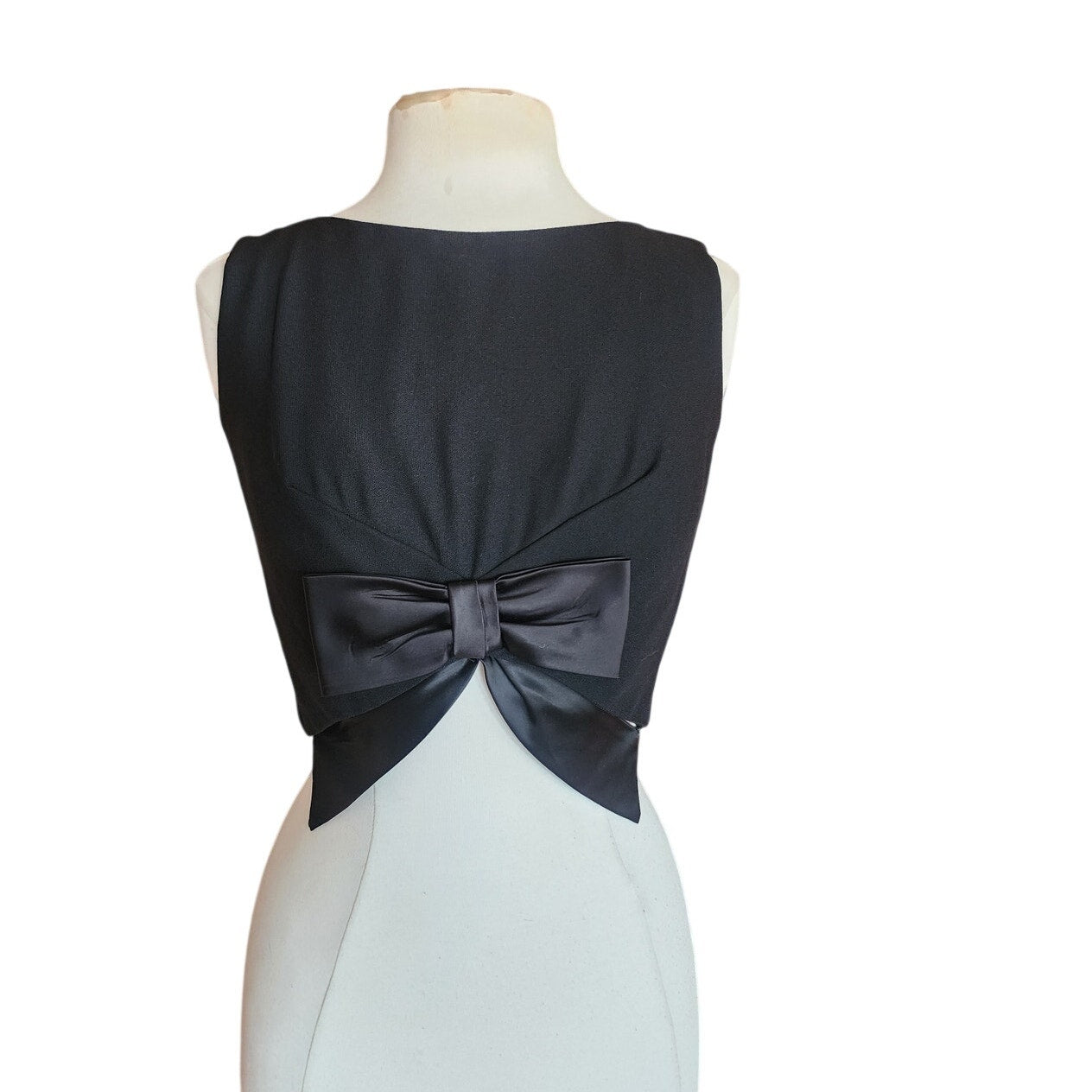 Vintage 60s Black Shell Dressy Top w/Large Satin Bow / Medium