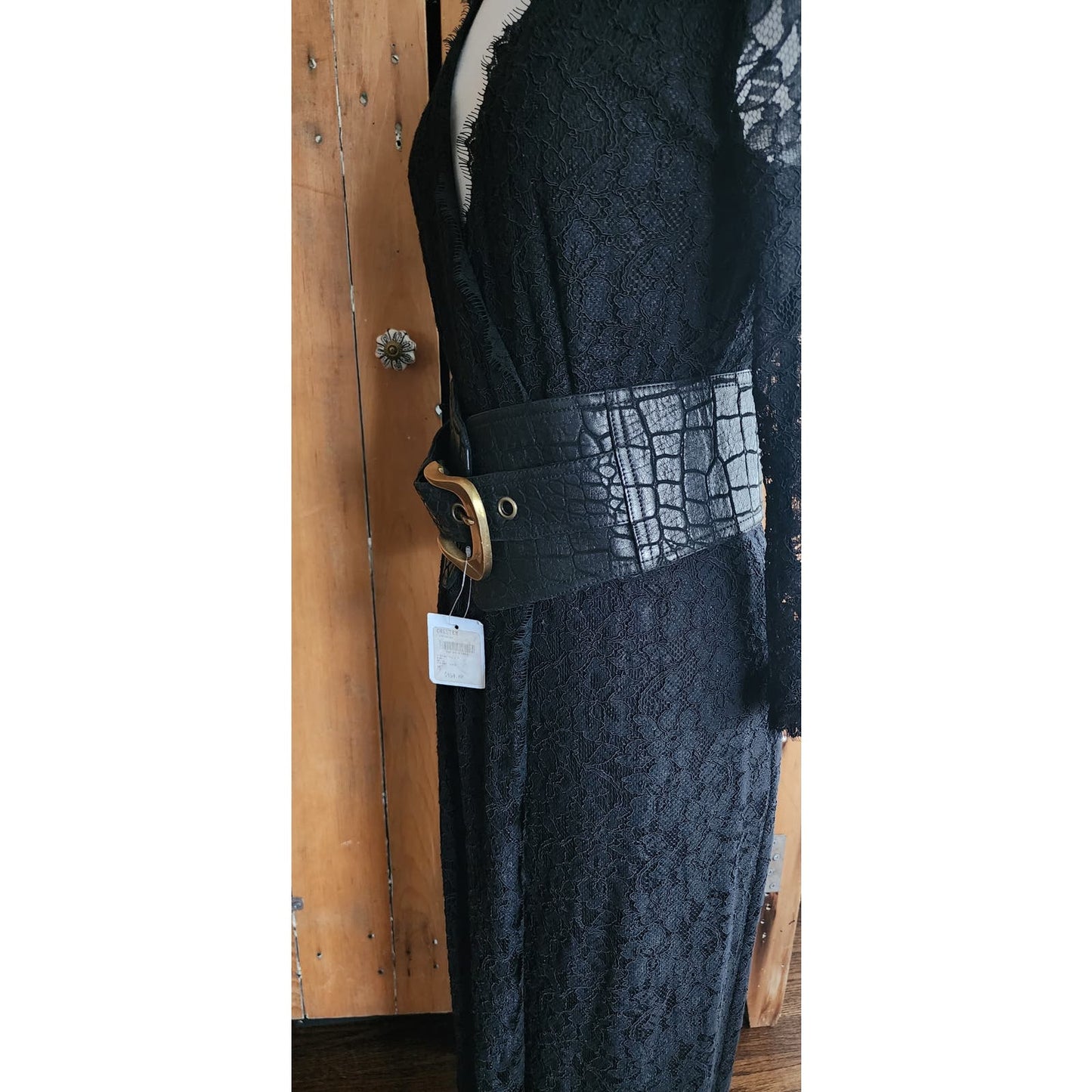 Vintage Wide Black Suede Belt Croc Embossed Chester NWT Deadstock