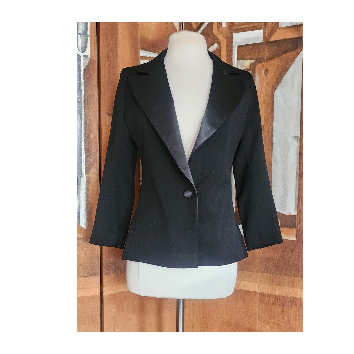Vintage 90s CLAUDE BERT Black Blazer Tuxedo Tailcoat Fishtail Jacket Satin Lapel