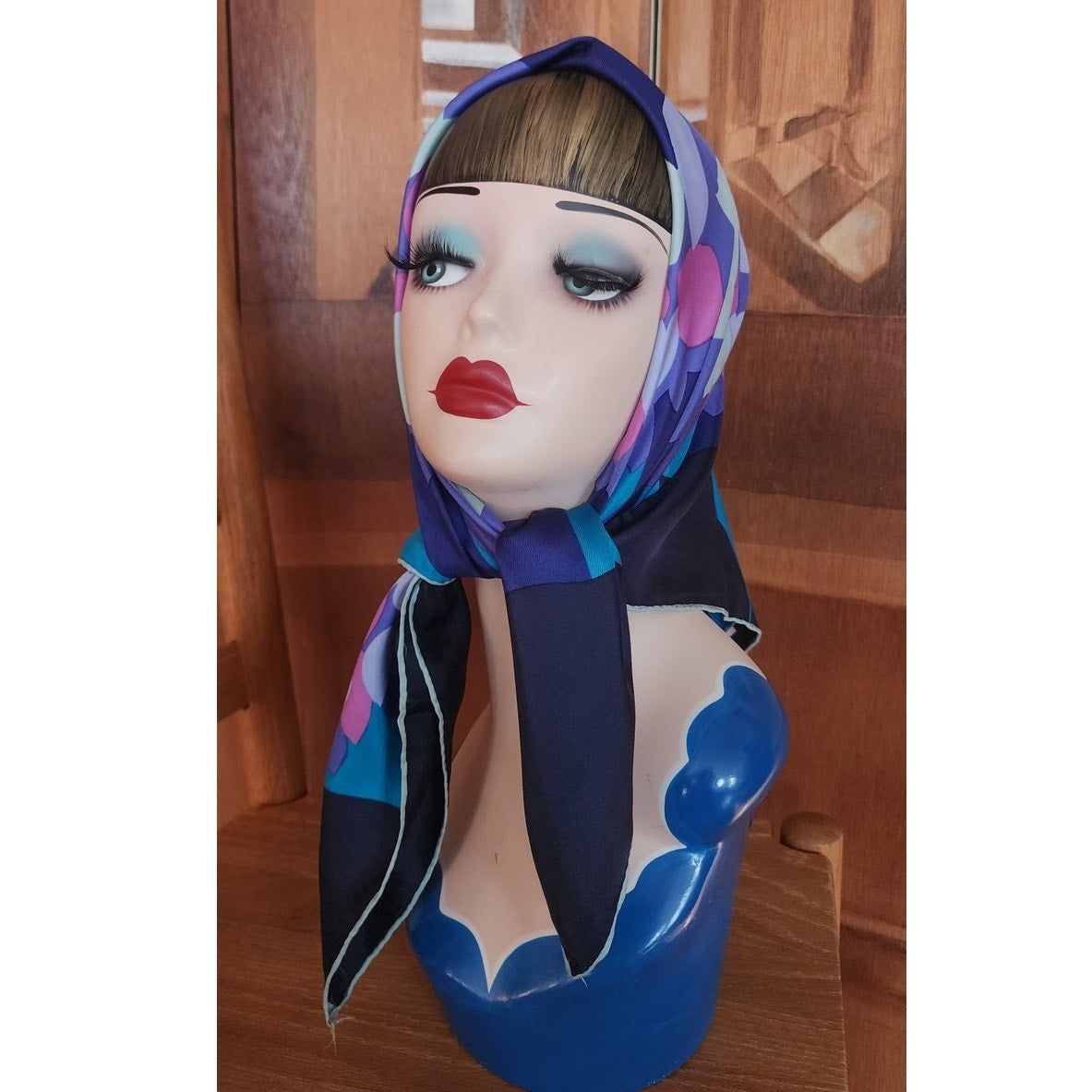 Vintage Givenchy 80s Silk Square Scarf Blue Purple Pink Floral Designer Scarf