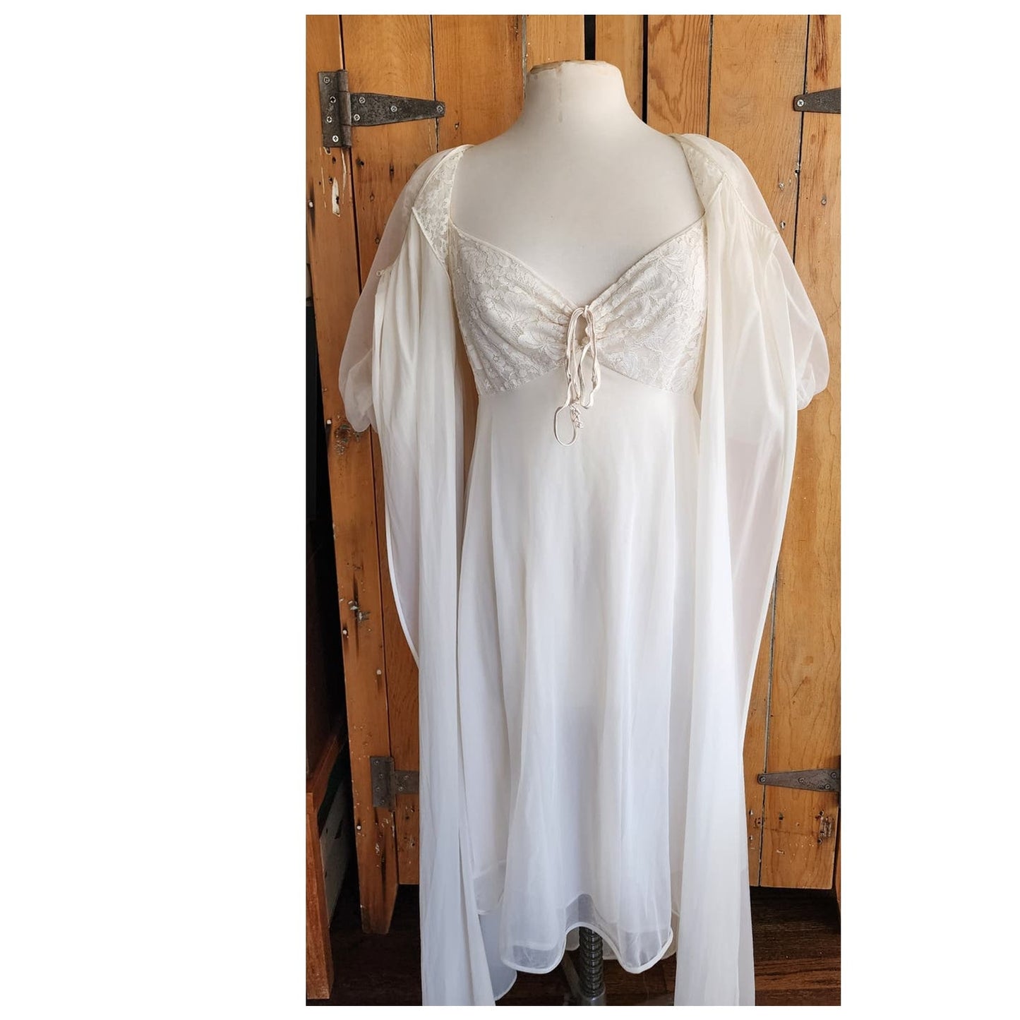 Vintage 50s Peignoir White Nylon Robe + Slip Dress Vanity Fair