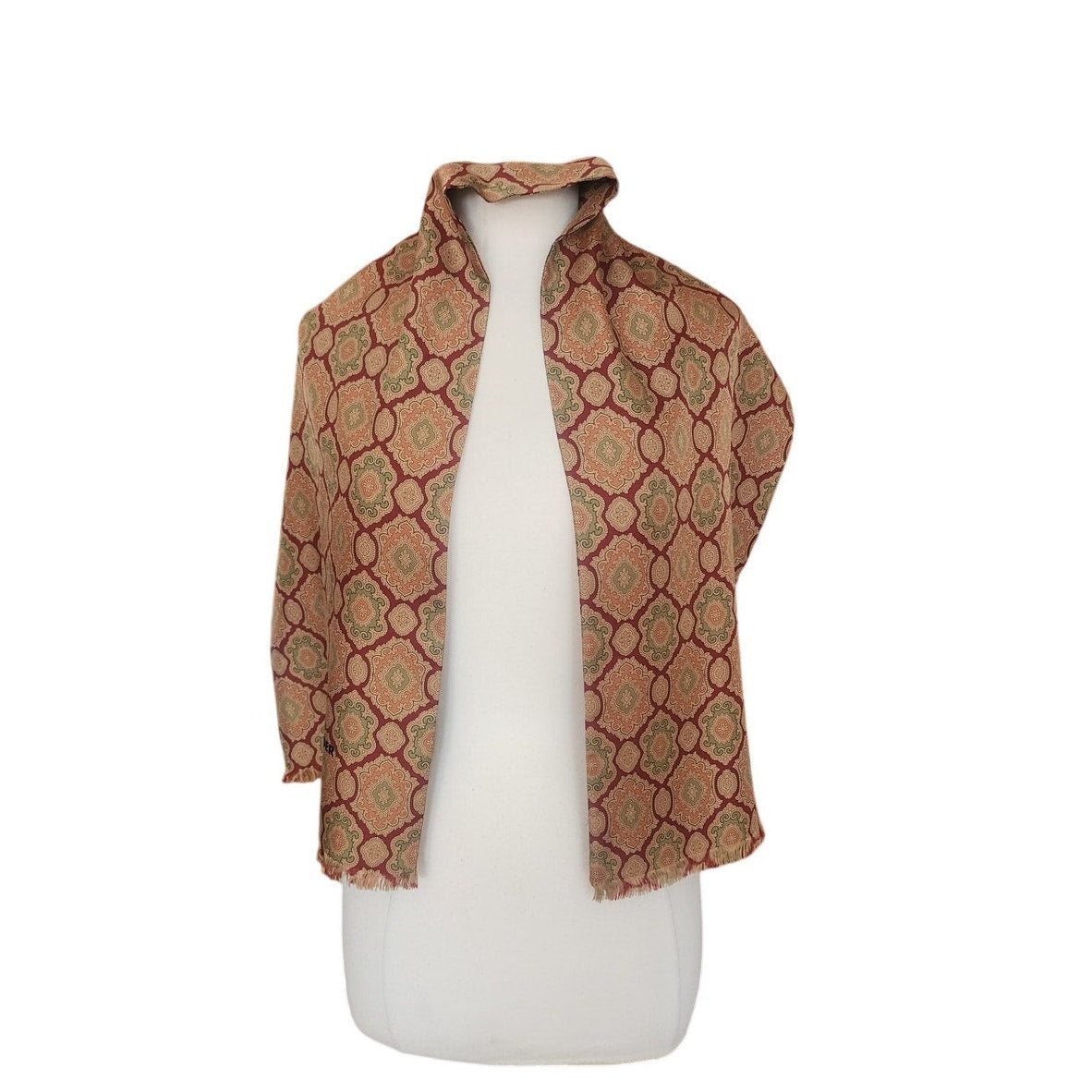 Vintage 1990s Jil Sander Scarf Brown Gold Silk Print Baroque Tessellation
